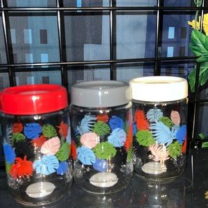 New 3 Piece Set Simply Home Painted Leaves Glass Storage Jar, 23.3oz Multicolor